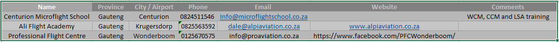 Free Flight school listing